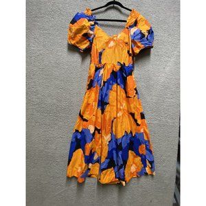 Tabitha Brown for Target Size 10 Orange Blue Puff Sleeve Tie Back Dress New